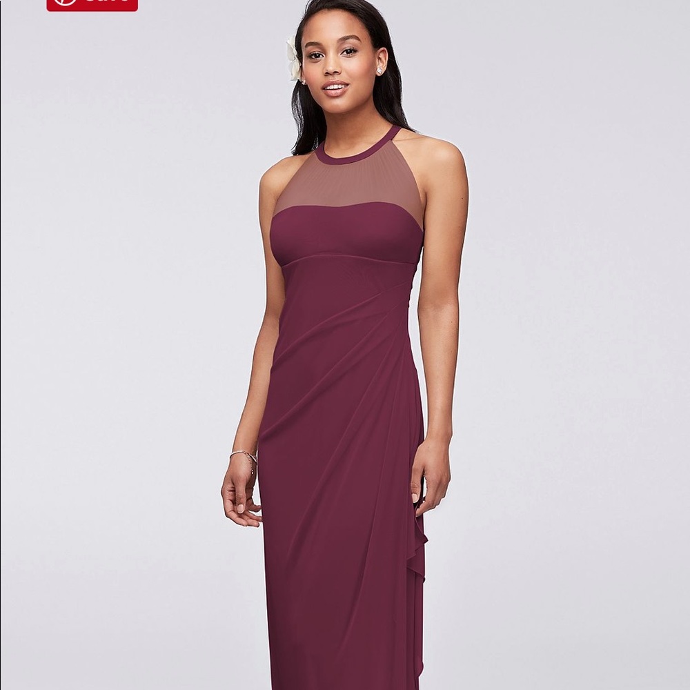 Bridesmaid dress long, halter, wine colored